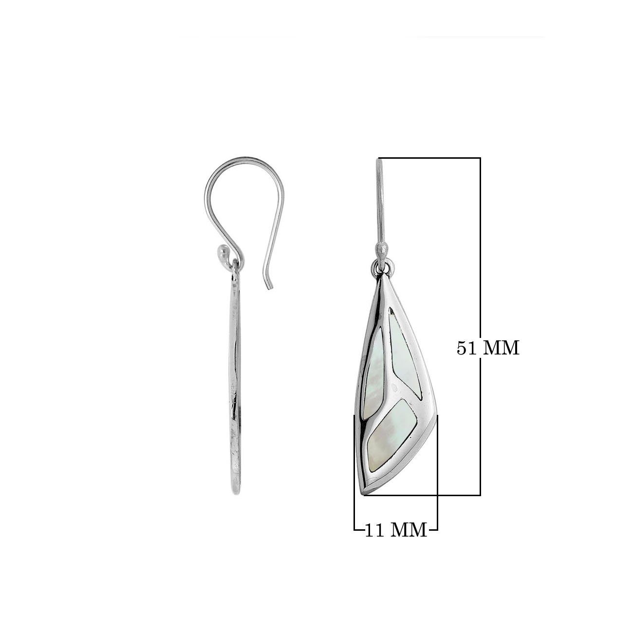 Sterling Silver Mother Of Pearl Geometric Drop Earrings With Earwire Lock