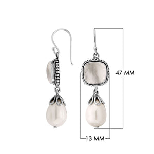 Sterling Silver Mother Of Pearl And Shell Pearl Drop Earrings With Earwire Lock