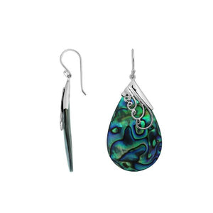 Silver Teardrop Earrings With Abalone Shell And Swirl Design
