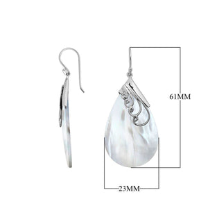 Silver Teardrop Earrings With Mother Of Pearl And Swirl Design