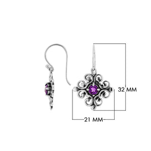 Silver Cross Earrings With Amethyst Quartz Stone