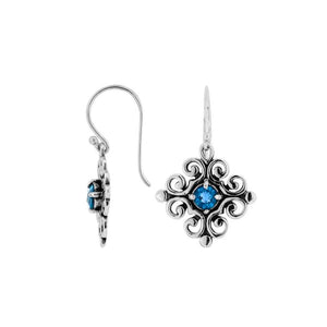Silver Cross Earrings With Blue Topaz Quartz Stone