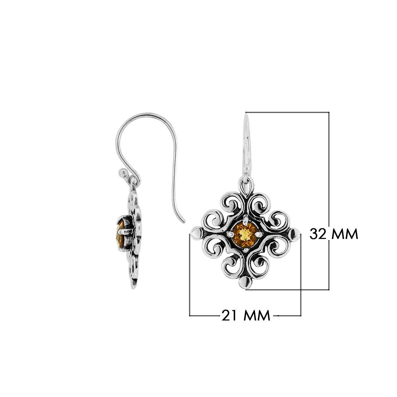 Silver Cross Earrings With Citrine Quartz Stone