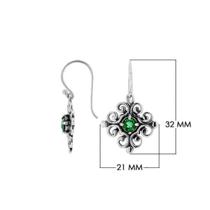 Silver Cross Earrings With Green Quartz Stone