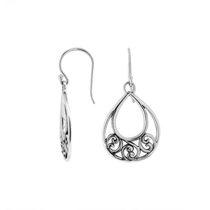 Silver Teardrop Earrings With Swirl Filigree Design