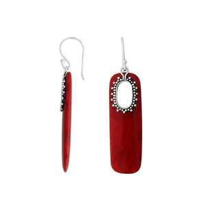 Red Coral Sterling Silver Oval Frame Earwire Earrings