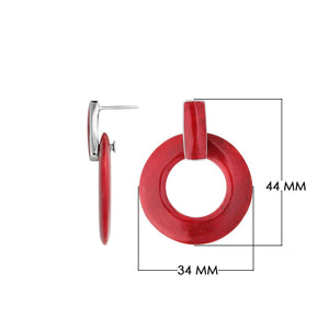 Red Coral Sterling Silver Round Hoop Push Back Earrings