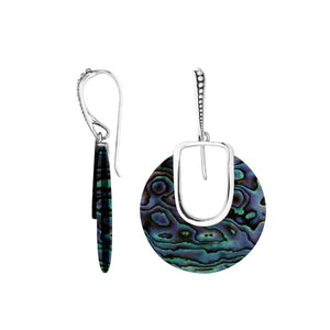 Abalone Shell Sterling Silver Round Drop Earwire Earrings