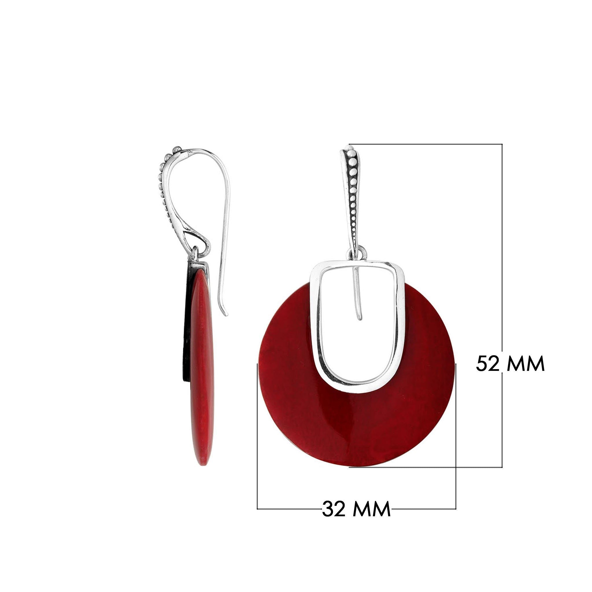 Red Coral Sterling Silver Round Drop Earwire Earrings