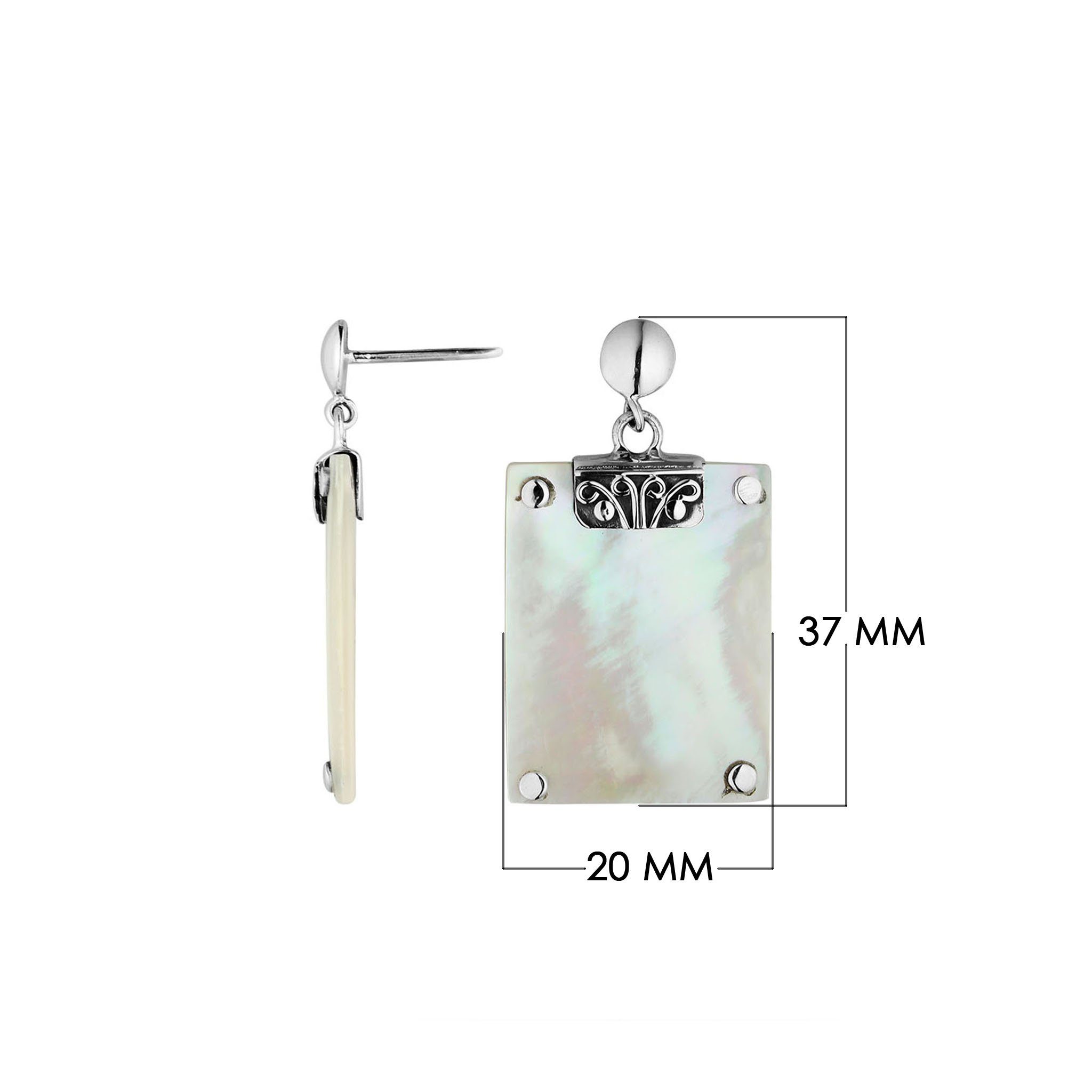 Mother Of Pearl Sterling Silver Rectangular Drop Push Back Earrings