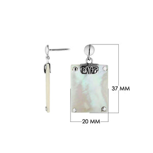 Mother Of Pearl Sterling Silver Rectangular Drop Push Back Earrings