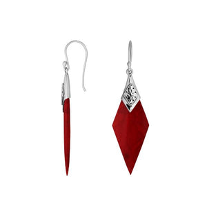 Red Coral Sterling Silver Diamond Drop Earwire Earrings