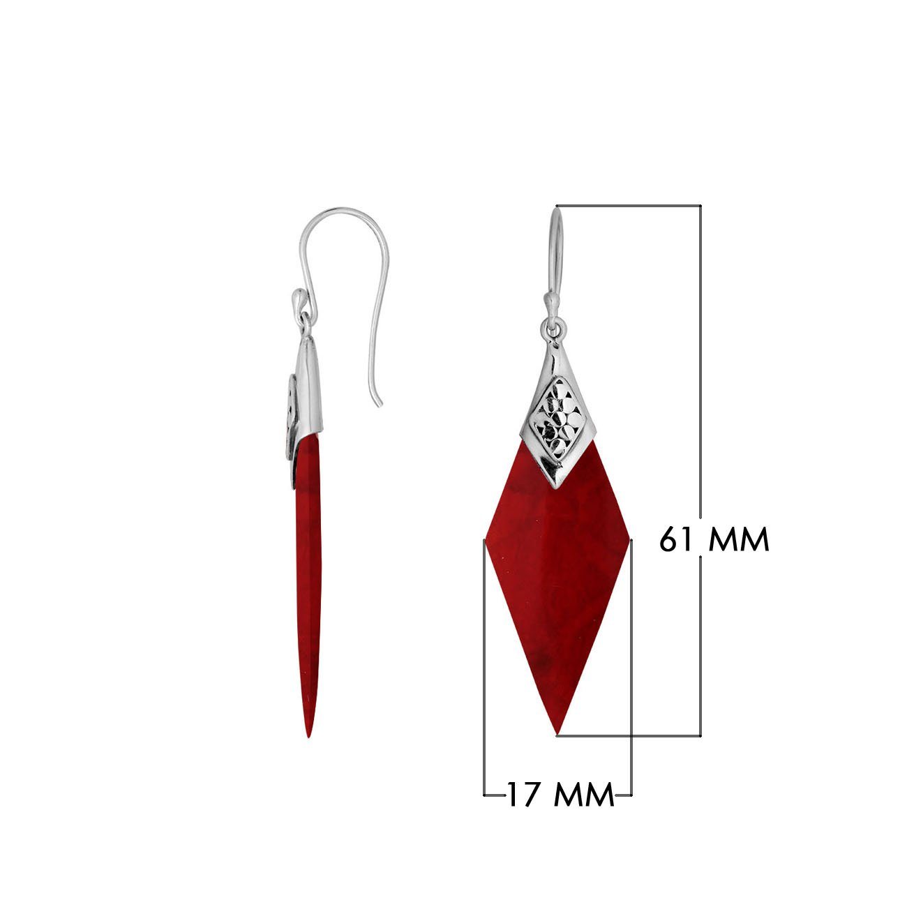 Red Coral Sterling Silver Diamond Drop Earwire Earrings