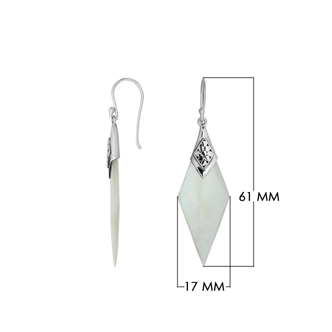 Mother Of Pearl Sterling Silver Diamond Drop Earwire Earrings