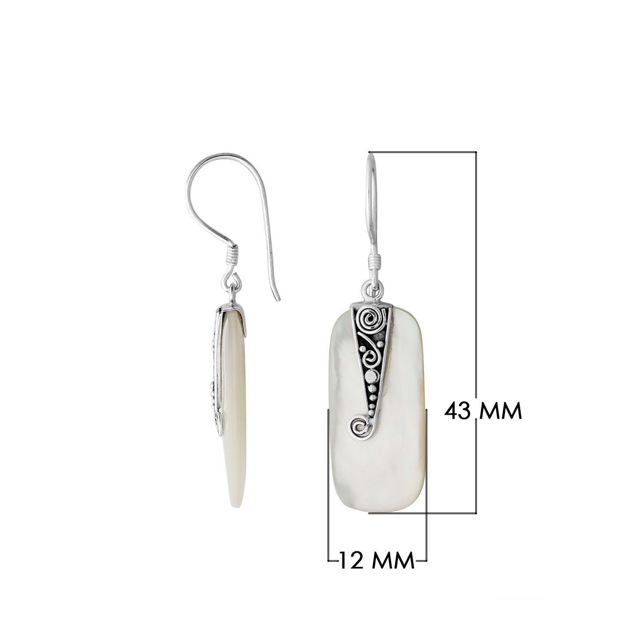 Mother Of Pearl Silver Rectangular Drop Earrings With Filigree