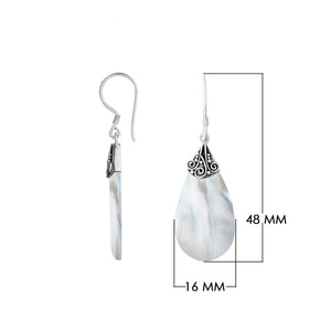 Mother Of Pearl Silver Teardrop Earrings With Filigree Cap