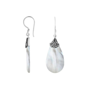 Mother Of Pearl Silver Teardrop Earrings With Filigree Cap