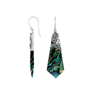 Abalone Shell Silver Geometric Drop Earrings With Filigree
