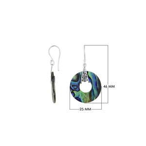 Abalone shell round silver dangle earrings
