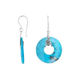 Turquoise shell round silver dangle earrings