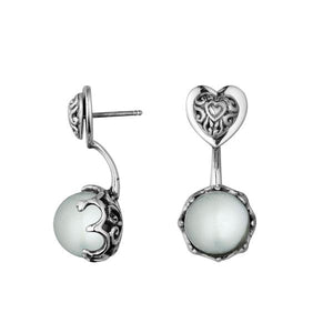 Shell pearl drop earrings with silver heart