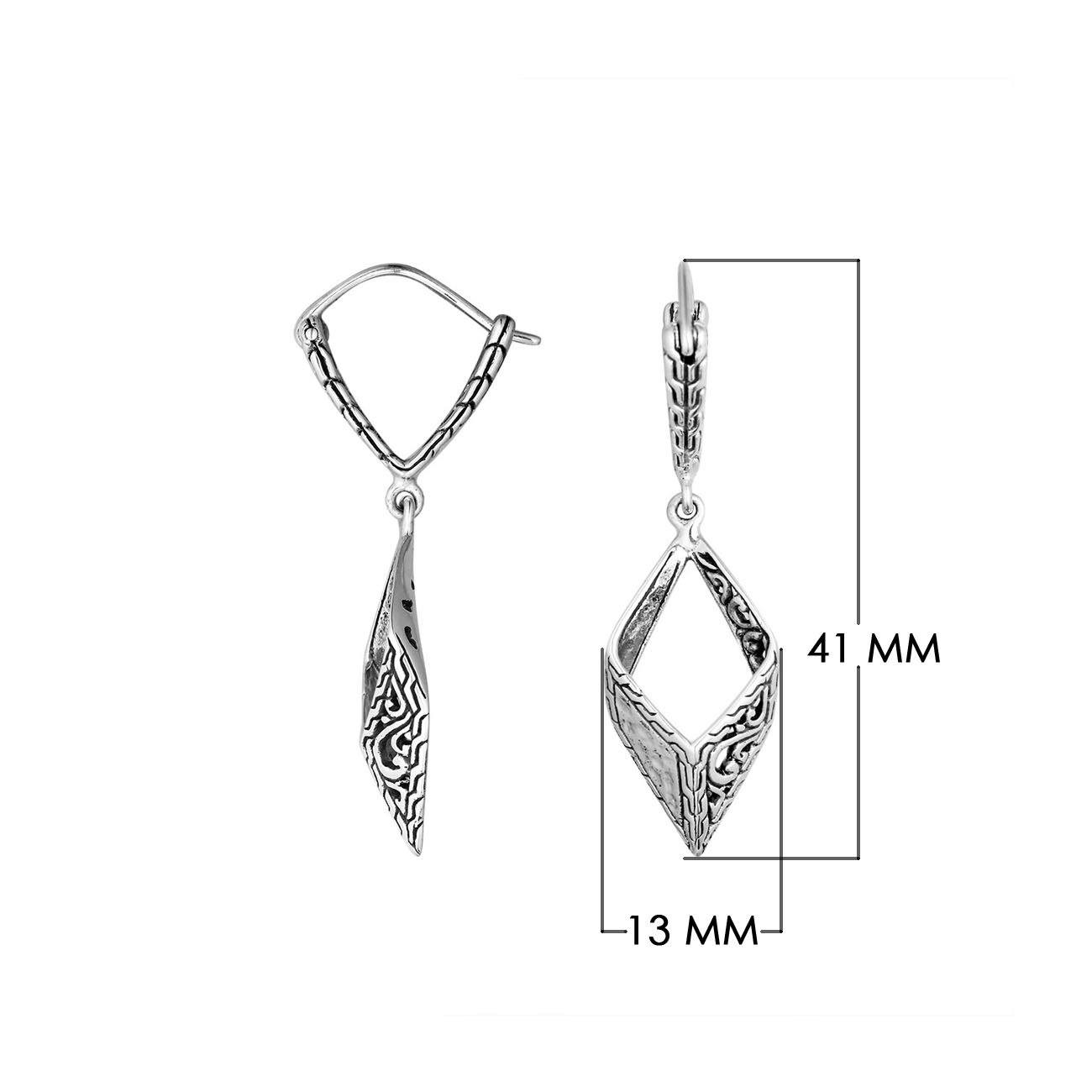 Geometric silver engraved drop earrings