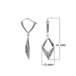 Geometric silver engraved drop earrings