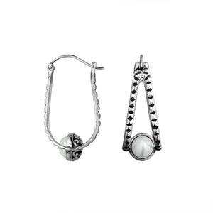 Pearl silver textured triangle drop earrings