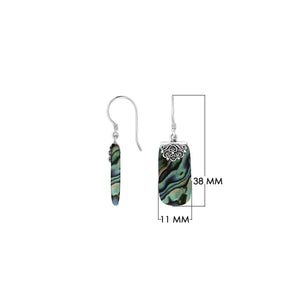 Abalone shell rectangular silver drop earrings