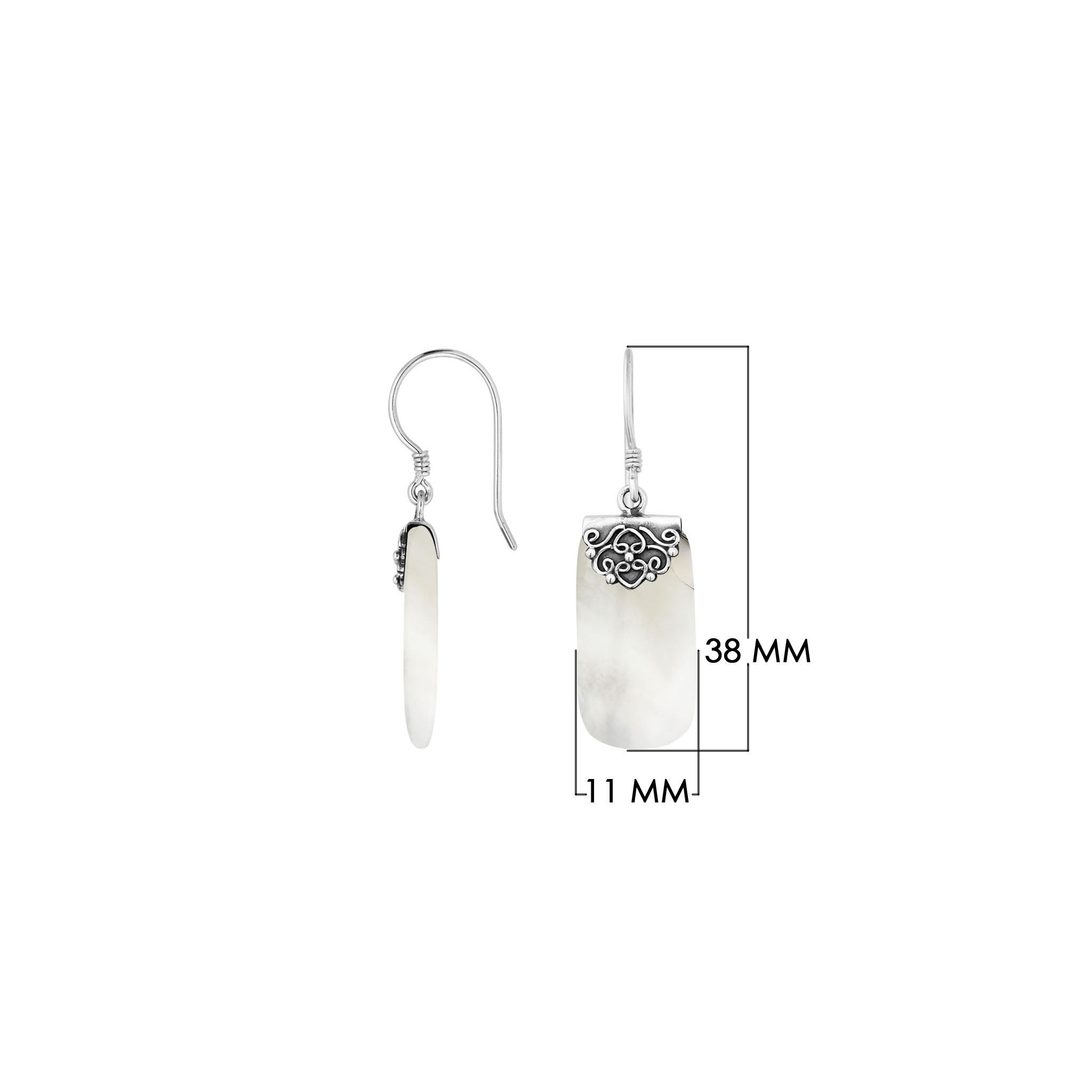 Mother Of Pearl Silver Rectangle Earrings With Earwire For Wholesale