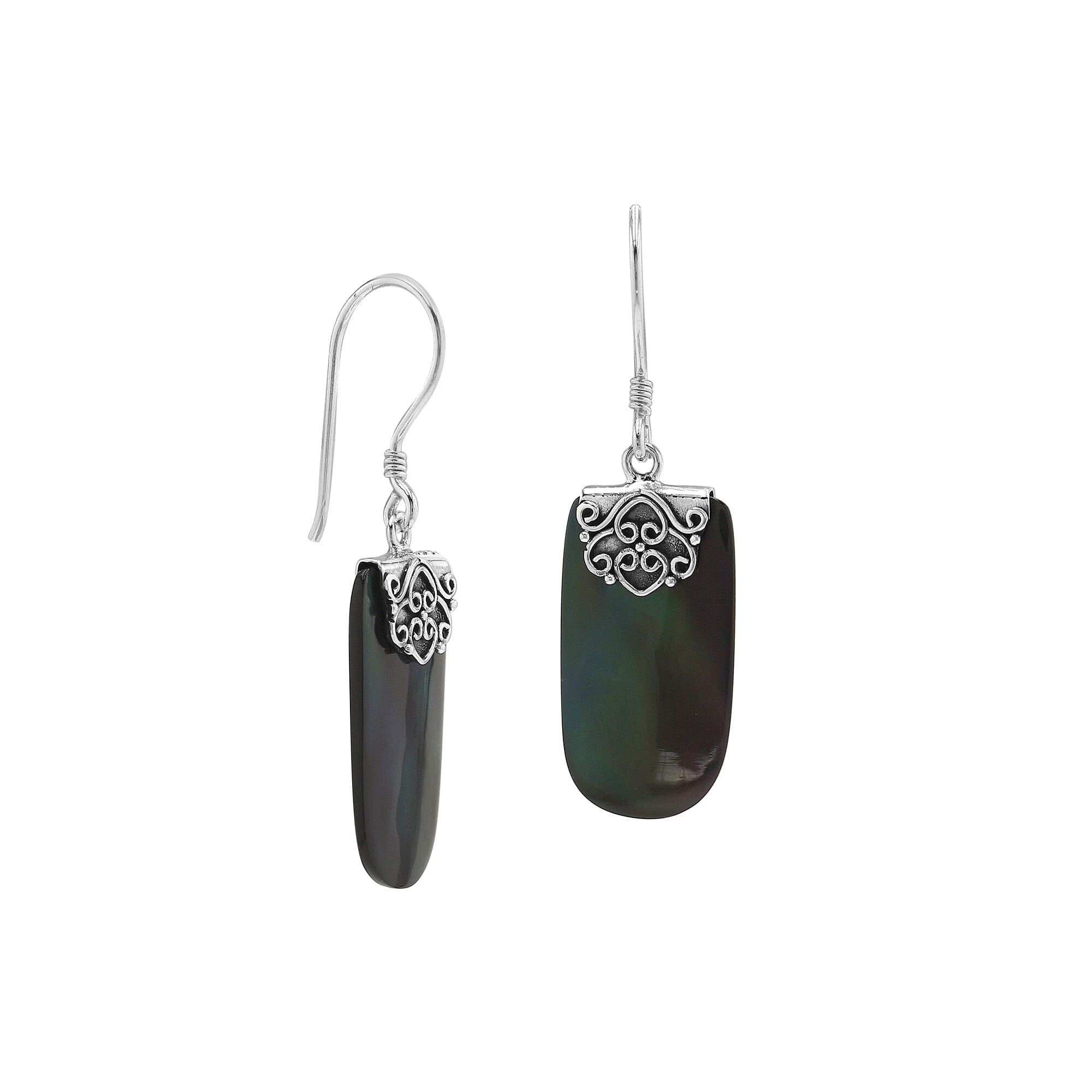Black Shell Sterling Silver Rectangular Earrings For Wholesale