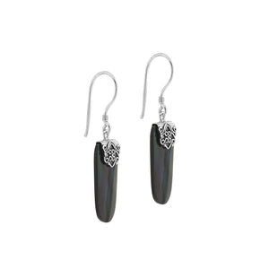 Black Shell Sterling Silver Rectangular Earrings For Wholesale
