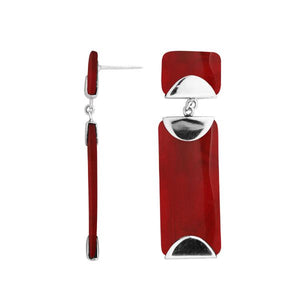 Red Coral sterling silver linear drop earrings.