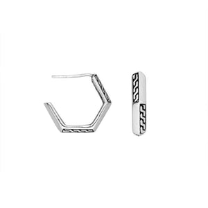 Sterling silver hexagon patterned hoop earrings