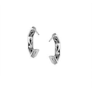 Sterling silver hexagon patterned hoop earrings