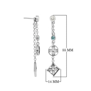 Sterling silver dangle earrings with Blue Topaz Quartz and Cubic Zirconia