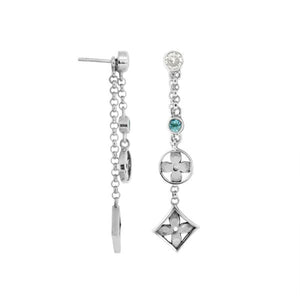 Sterling silver dangle earrings with Blue Topaz Quartz and Cubic Zirconia