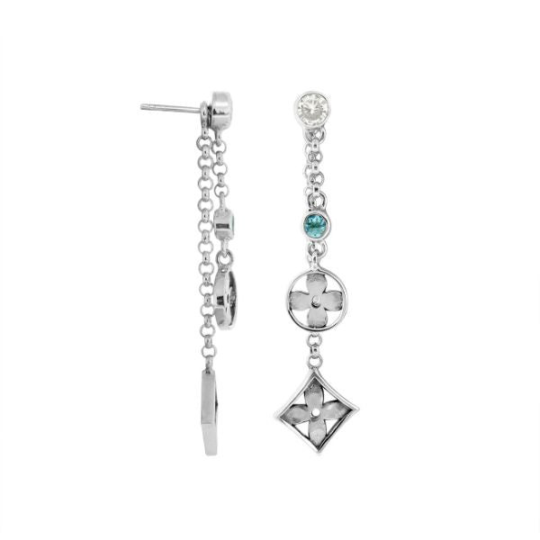 Sterling silver dangle earrings with Blue Topaz Quartz and Cubic Zirconia