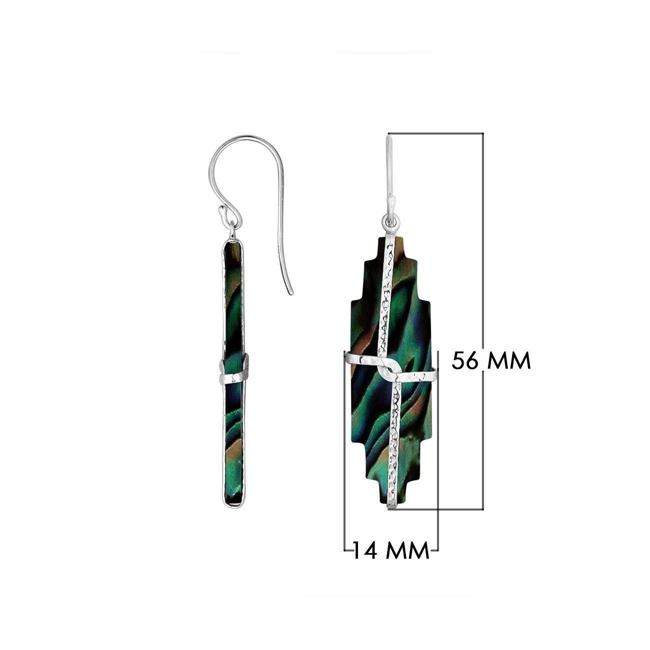 Abalone Shell sterling silver long textured bar earrings