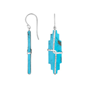 Turquoise shell stepped earrings with hammered silver bar