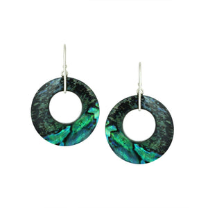 Round abalone shell earrings with silver filigree center
