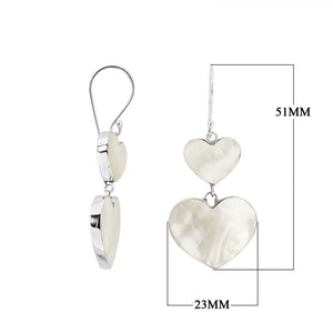 925 Sterling Silver Mother Of Pearl Double Heart Drop Earrings