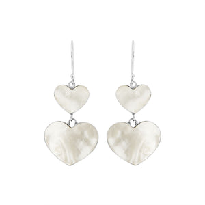 925 Sterling Silver Mother Of Pearl Double Heart Drop Earrings