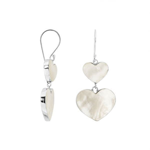 925 Sterling Silver Mother Of Pearl Double Heart Drop Earrings