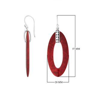 925 Sterling Silver Red Coral Elongated Oval Drop Earrings