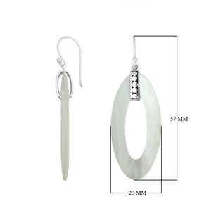 925 Sterling Silver Mother Of Pearl Elongated Oval Drop Earrings