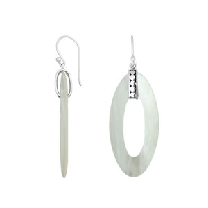 925 Sterling Silver Mother Of Pearl Elongated Oval Drop Earrings