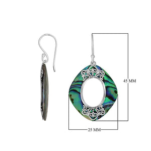 925 Sterling Silver Abalone Shell Cushion Filigree Earrings