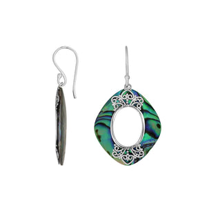 925 Sterling Silver Abalone Shell Cushion Filigree Earrings