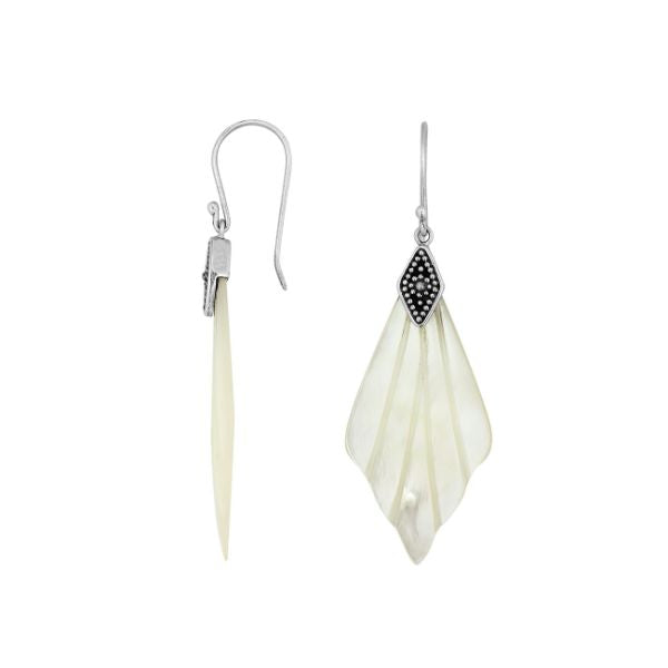 Mother Of Pearl Fan Shape Silver Earrings